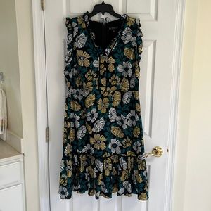 Elloquii midi dress multicolor with ruffle detail